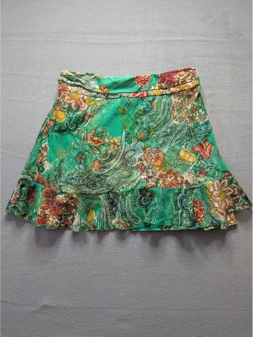XOXO Skort Juniors M Green Floral Chiffon Ruffle Beaded Lined Mini Summer